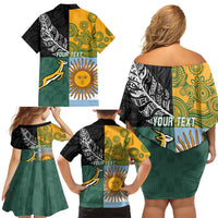 Personalised Rugby 2025 Championship Family Matching Off Shoulder Short Dress and Hawaiian Shirt Combination of Southern Hemisphere Countries - Polynesian Pride