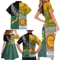Personalised Rugby 2025 Championship Family Matching Short Sleeve Bodycon Dress and Hawaiian Shirt Combination of Southern Hemisphere Countries - Polynesian Pride