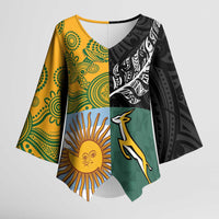 Personalised Rugby 2025 Championship Kimono Sleeve Blouse Combination of Southern Hemisphere Countries LT14 Female Black - Polynesian Pride
