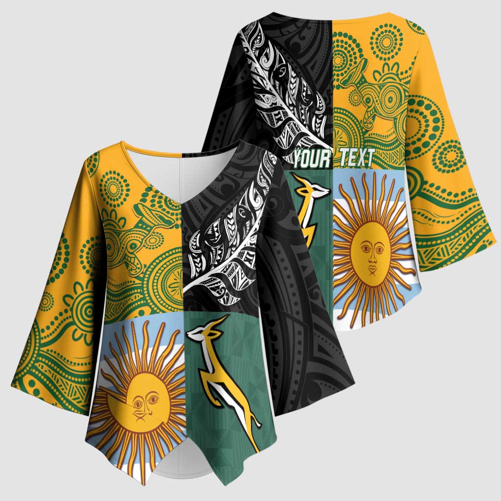 Personalised Rugby 2025 Championship Kimono Sleeve Blouse Combination of Southern Hemisphere Countries LT14 - Polynesian Pride