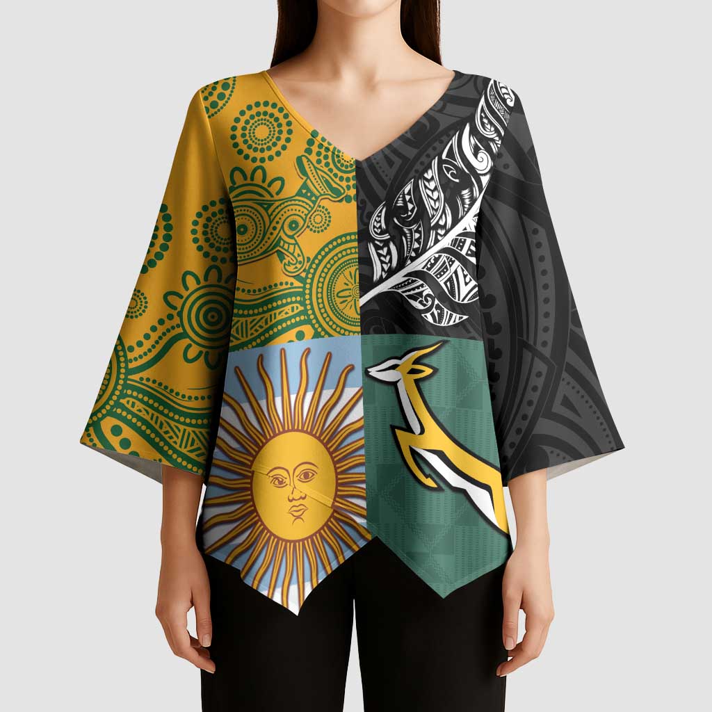 Personalised Rugby 2025 Championship Kimono Sleeve Blouse Combination of Southern Hemisphere Countries LT14 - Polynesian Pride