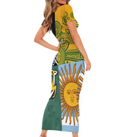 Personalised Rugby 2025 Championship Short Sleeve Bodycon Dress Combination of Southern Hemisphere Countries - Polynesian Pride