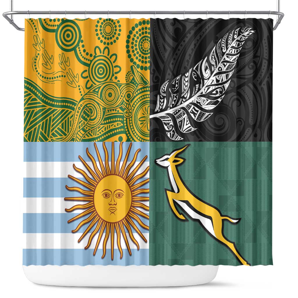 Rugby 2025 Championship Shower Curtain Combination of Southern Hemisphere Countries - Polynesian Pride