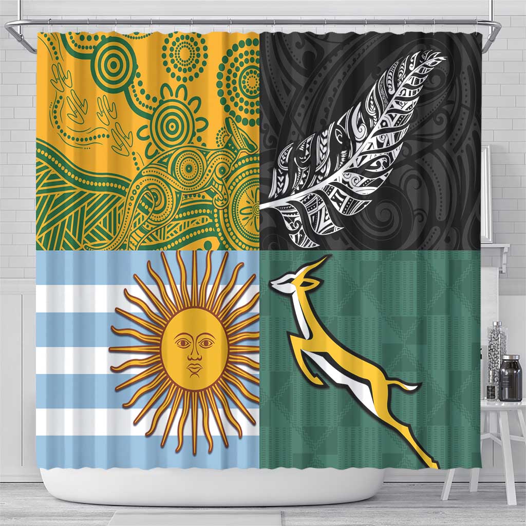 Rugby 2025 Championship Shower Curtain Combination of Southern Hemisphere Countries - Polynesian Pride