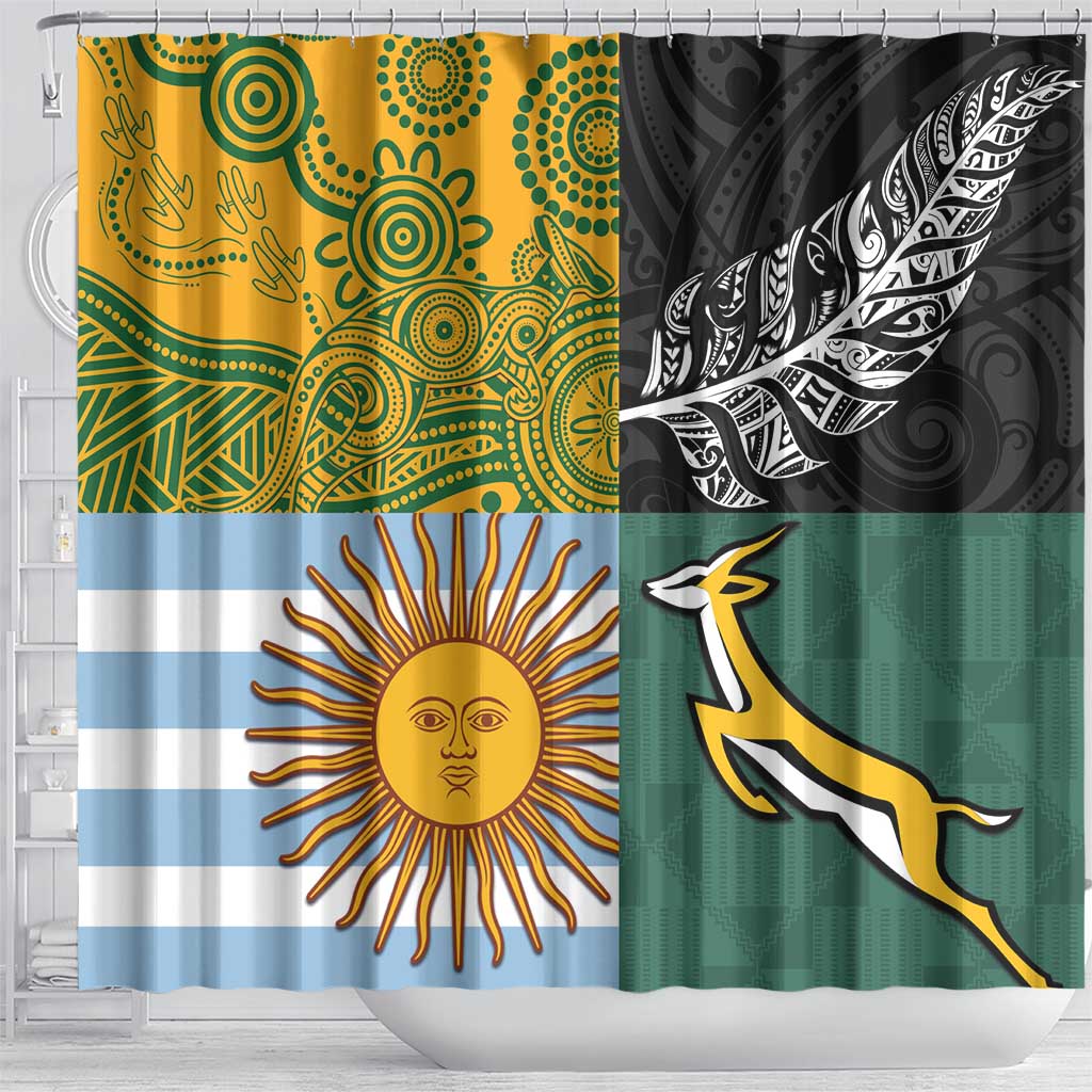 Rugby 2025 Championship Shower Curtain Combination of Southern Hemisphere Countries - Polynesian Pride