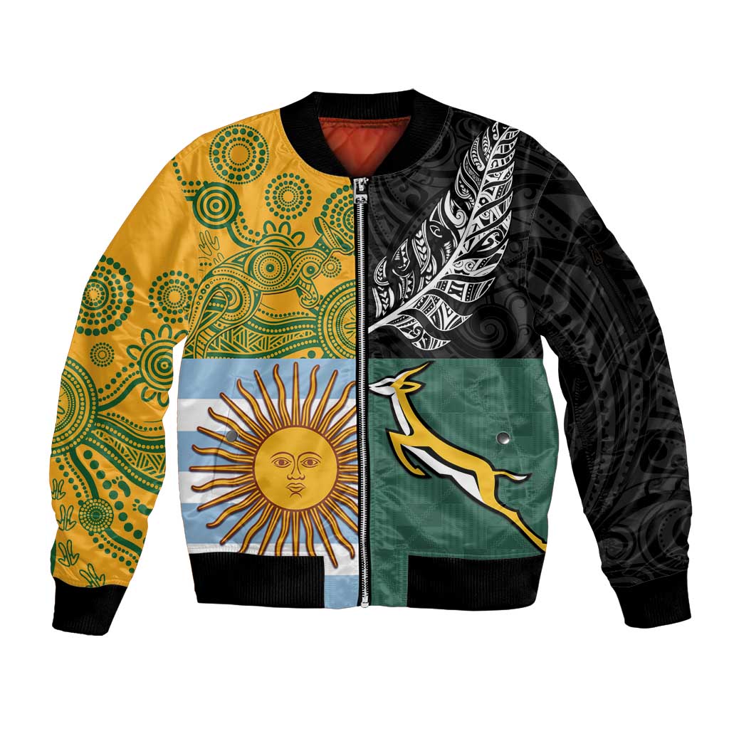 Personalised Rugby 2025 Championship Sleeve Zip Bomber Jacket Combination of Southern Hemisphere Countries - Polynesian Pride