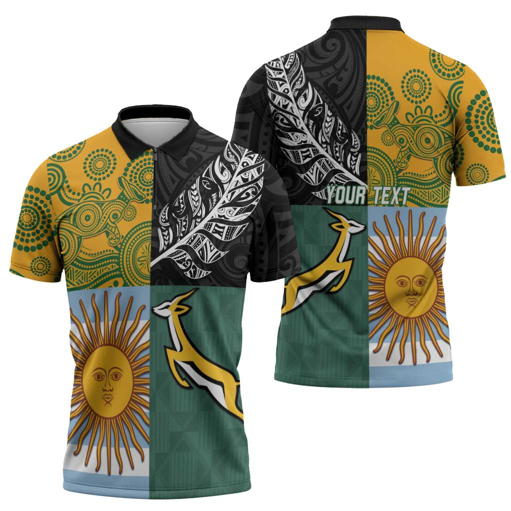 Personalised Rugby 2025 Championship Zipper Polo Shirt Combination of Southern Hemisphere Countries LT14 - Polynesian Pride