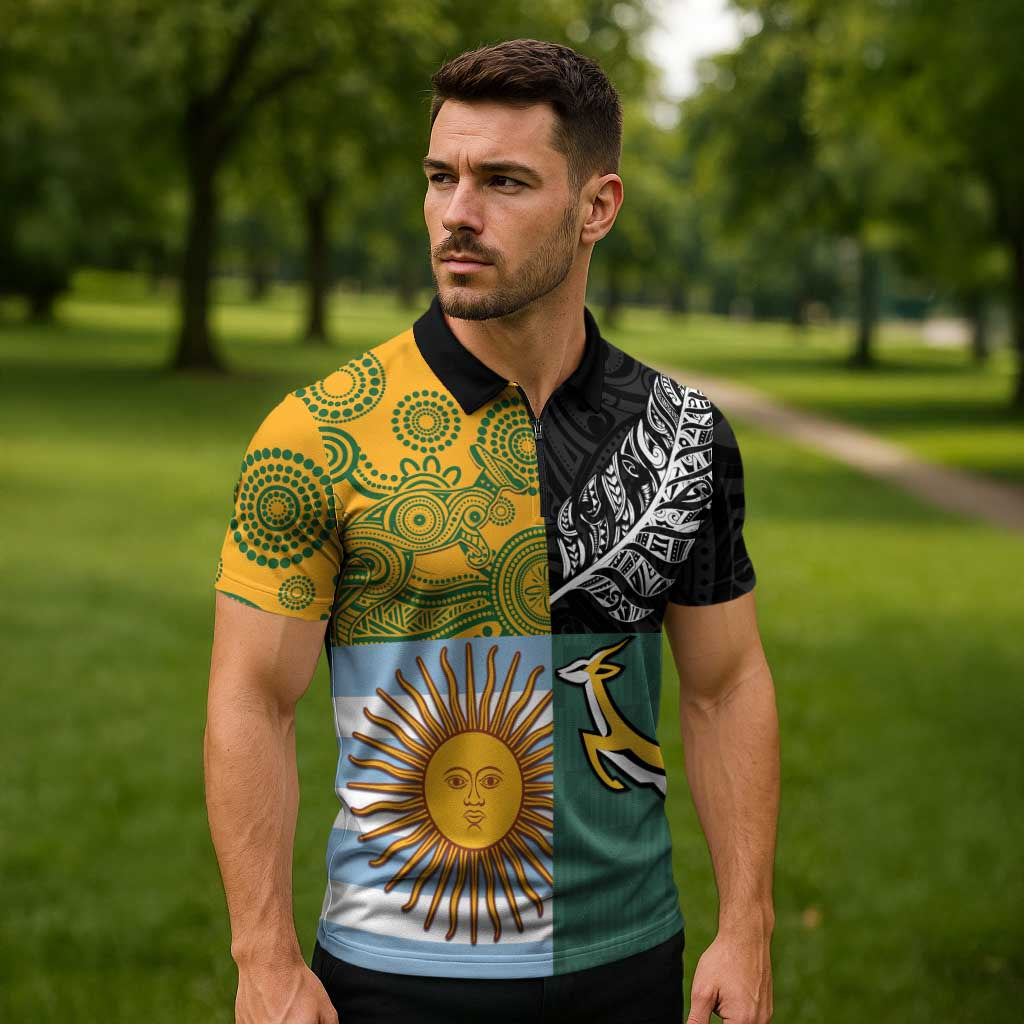 Personalised Rugby 2025 Championship Zipper Polo Shirt Combination of Southern Hemisphere Countries LT14 - Polynesian Pride