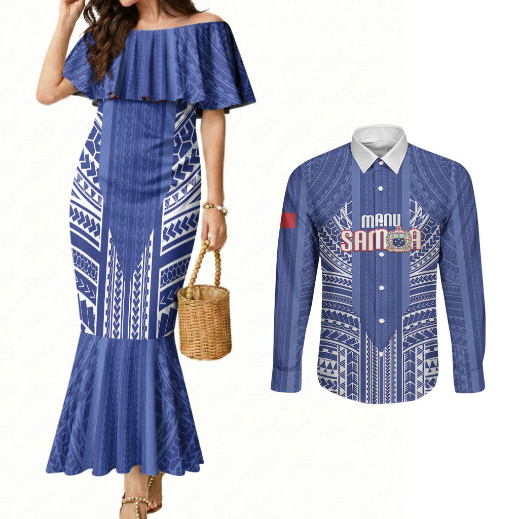 Custom Manu Samoa Rugby 2026 Couples Matching Mermaid Dress and Long Sleeve Button Shirt Samoan Pattern