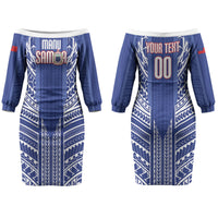 Custom Manu Samoa Rugby 2026 Couples Matching Off The Shoulder Long Sleeve Dress and Hawaiian Shirt Samoan Pattern
