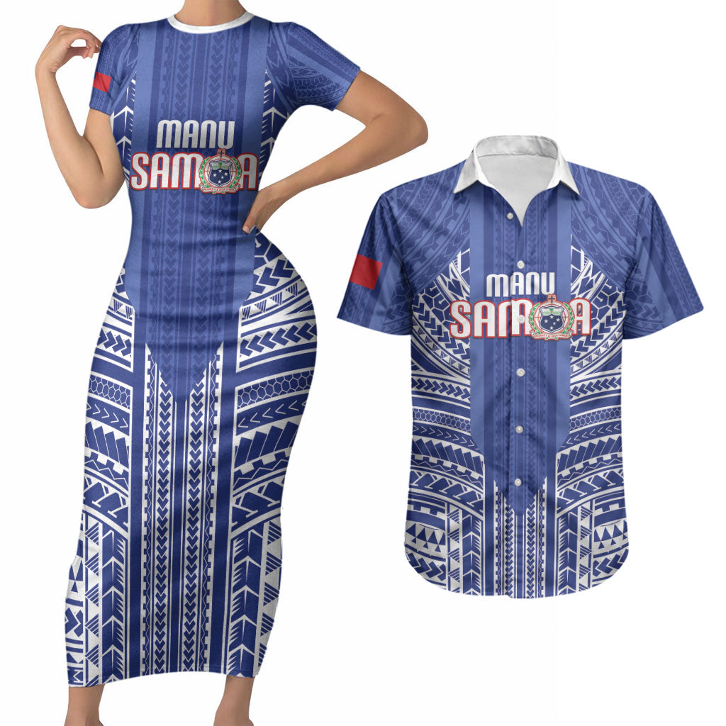 Custom Manu Samoa Rugby 2026 Couples Matching Short Sleeve Bodycon Dress and Hawaiian Shirt Samoan Pattern