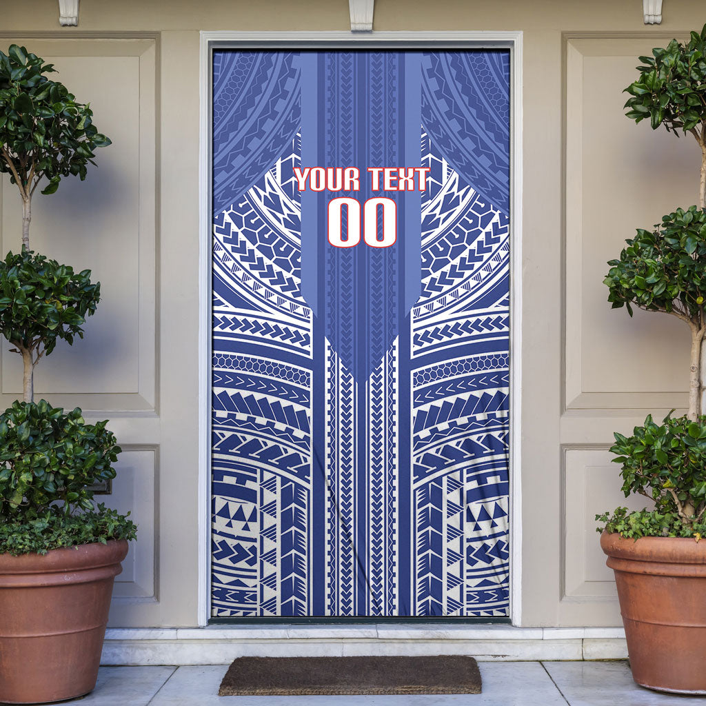 Custom Manu Samoa Rugby 2026 Door Cover Samoan Pattern LT14 Blue - Polynesian Pride