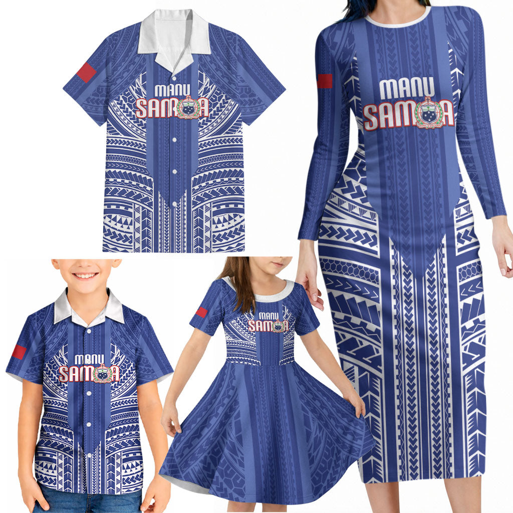 Custom Manu Samoa Rugby 2026 Family Matching Long Sleeve Bodycon Dress and Hawaiian Shirt Samoan Pattern