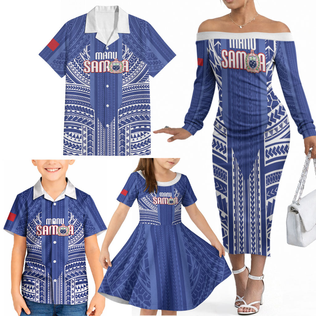 Custom Manu Samoa Rugby 2026 Family Matching Off The Shoulder Long Sleeve Dress and Hawaiian Shirt Samoan Pattern