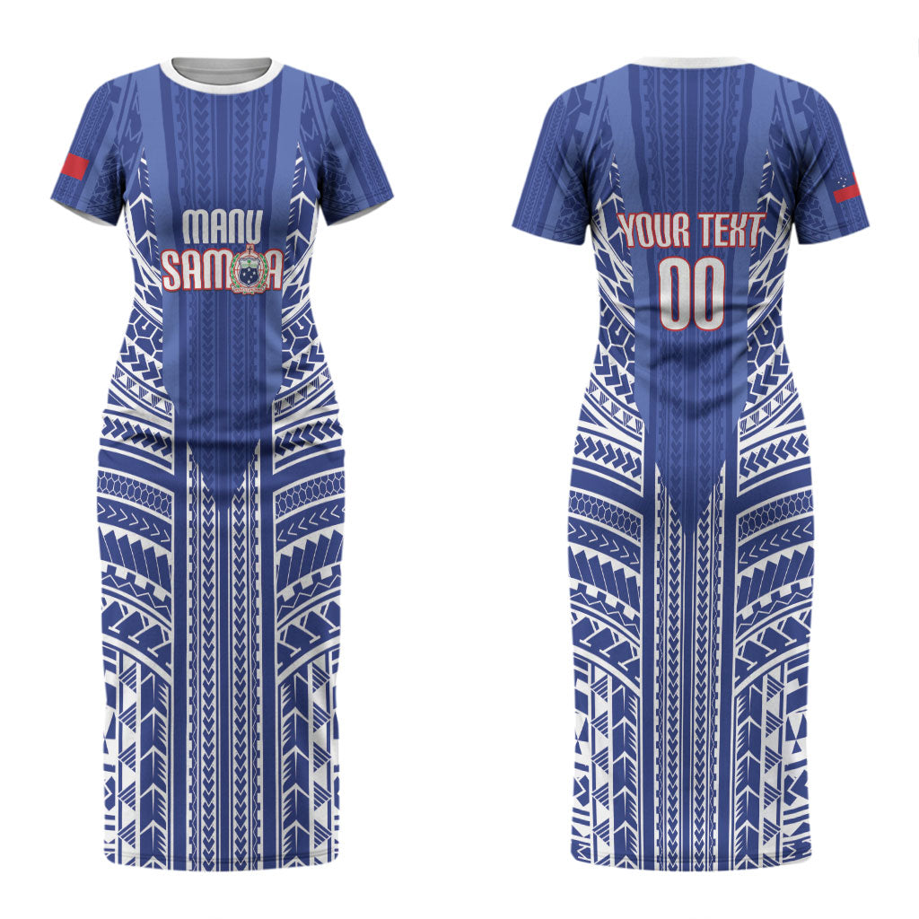 Custom Manu Samoa Rugby 2026 Family Matching Short Sleeve Bodycon Dress and Hawaiian Shirt Samoan Pattern