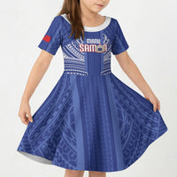 Custom Manu Samoa Rugby 2026 Kid Short Sleeve Dress Samoan Pattern