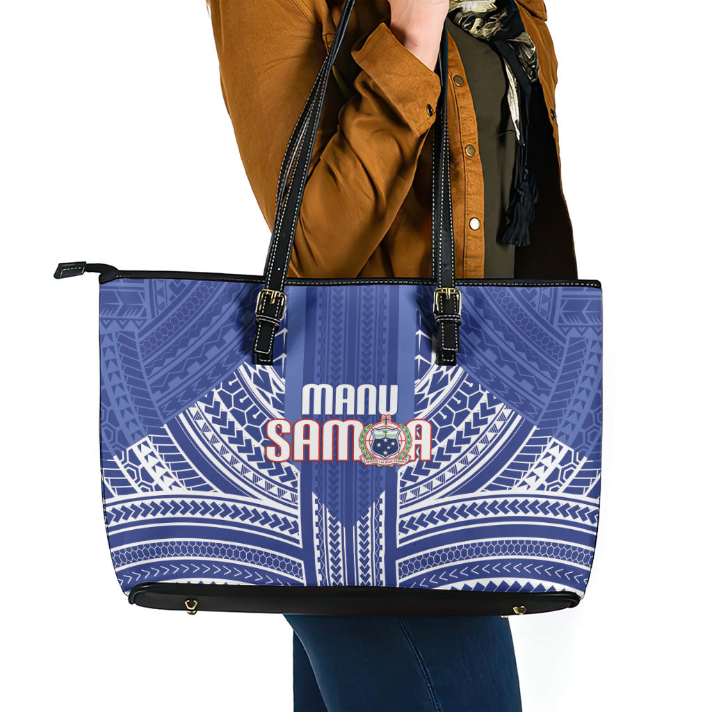 Manu Samoa Rugby 2026 Leather Tote Bag Samoan Pattern