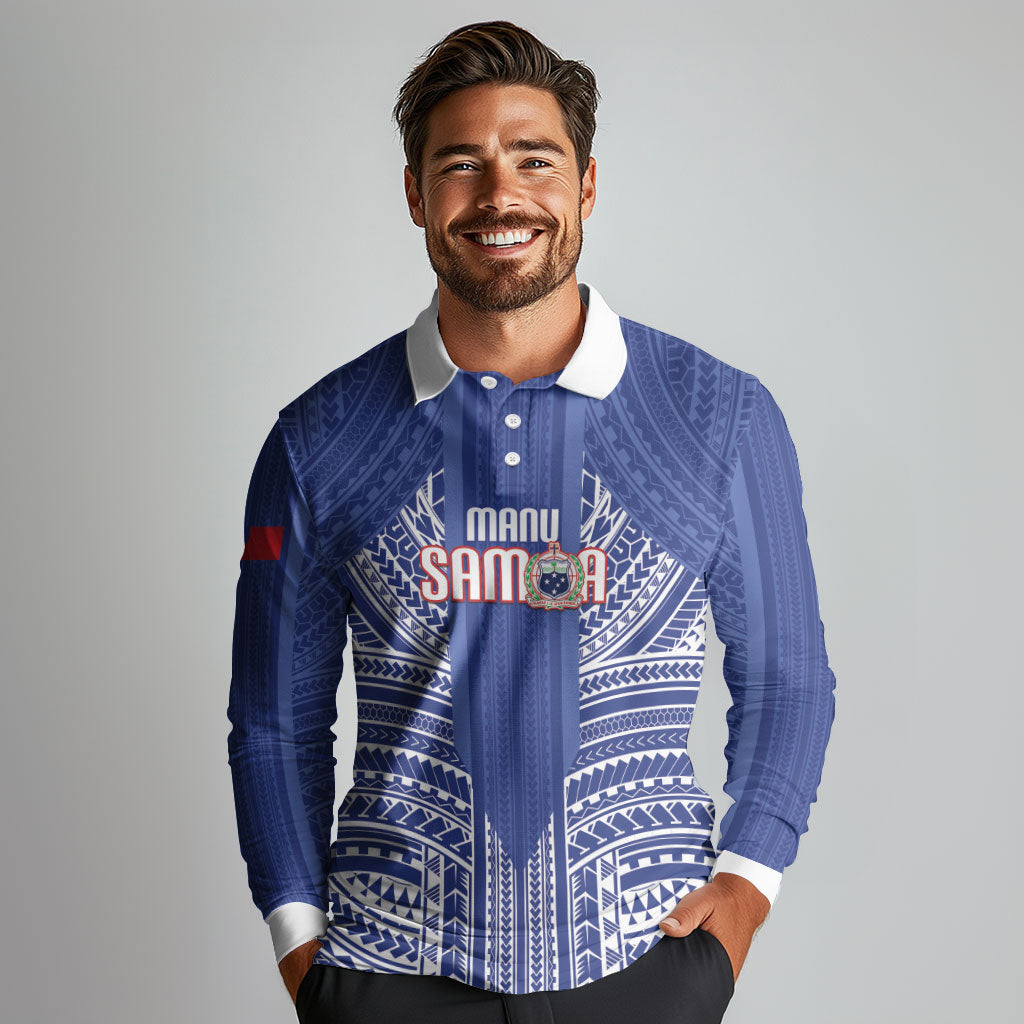 Custom Manu Samoa Rugby 2026 Long Sleeve Polo Shirt Samoan Pattern