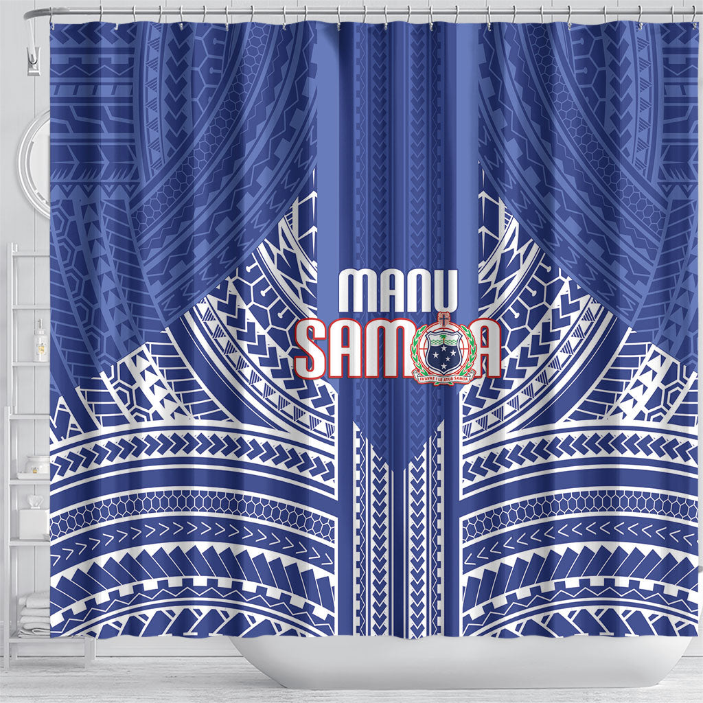 Manu Samoa Rugby 2026 Shower Curtain Samoan Pattern