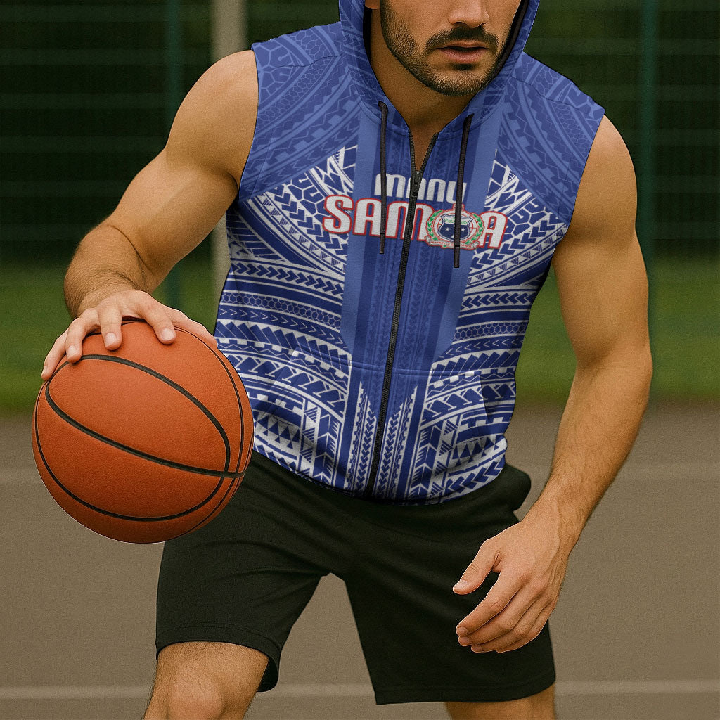 Custom Manu Samoa Rugby 2026 Sleeveless Zip Hoodie Samoan Pattern