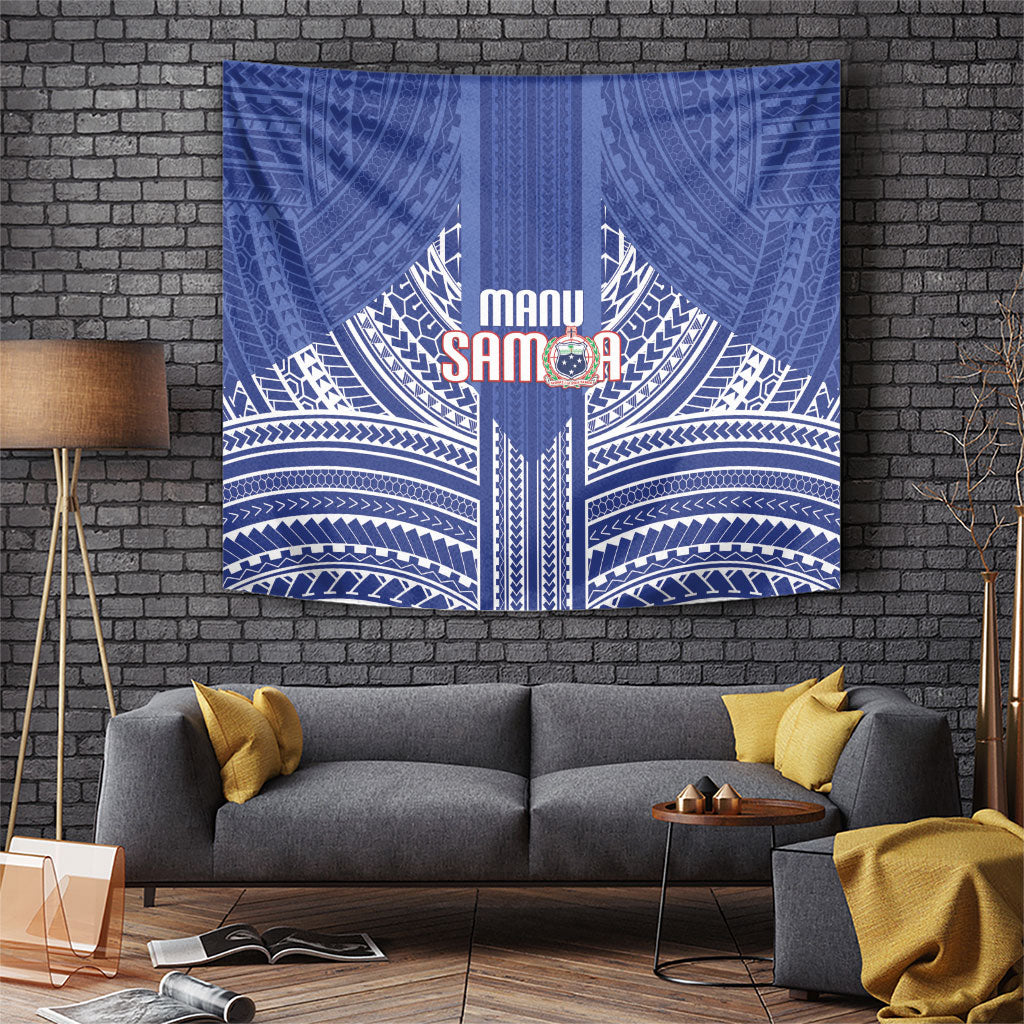 Manu Samoa Rugby 2026 Tapestry Samoan Pattern LT14 Blue - Polynesian Pride