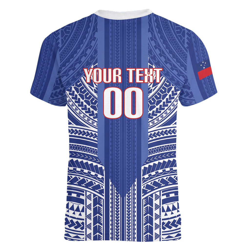 Custom Manu Samoa Rugby 2026 Women V-Neck T-Shirt Samoan Pattern