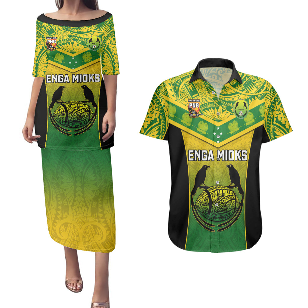 Papua New Guinea Rugby Couples Matching Puletasi Dress and Hawaiian Shirt Enga Mioks PNG Polynesian Pattern LT14 Green - Polynesian Pride