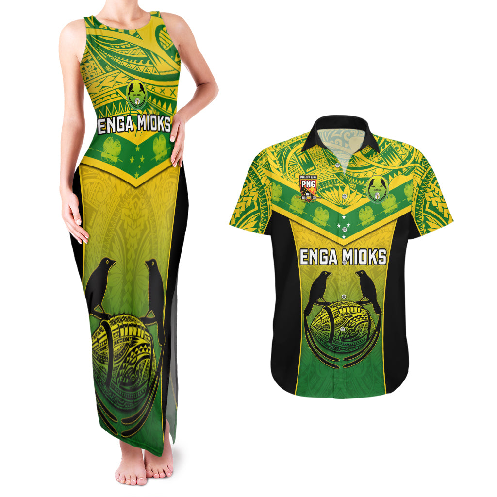 Papua New Guinea Rugby Couples Matching Tank Maxi Dress And Hawaiian Shirt Enga Mioks PNG Polynesian Pattern LT14 Green - Polynesian Pride