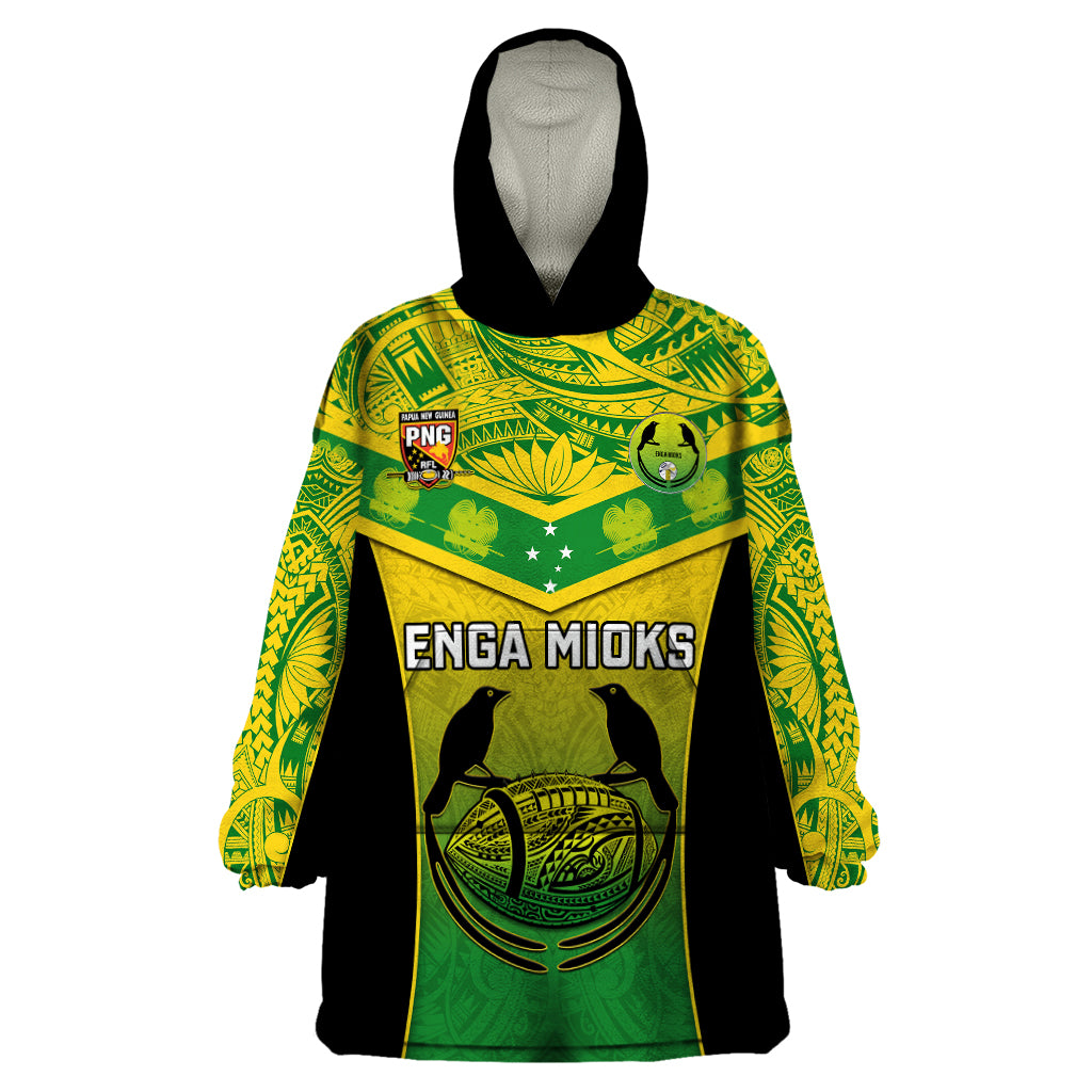 Papua New Guinea Rugby Wearable Blanket Hoodie Enga Mioks PNG Polynesian Pattern LT14 One Size Green - Polynesian Pride