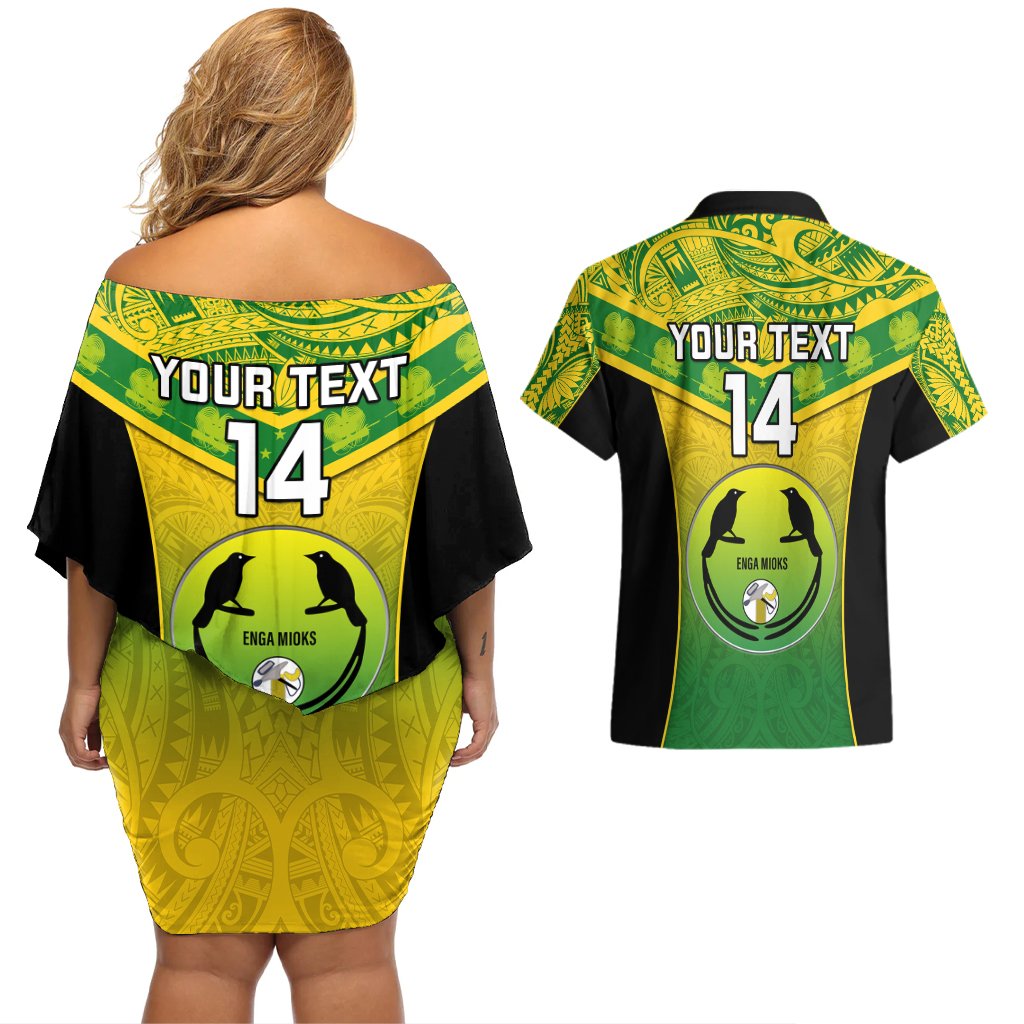 Custom Papua New Guinea Rugby Couples Matching Off Shoulder Short Dress and Hawaiian Shirt Enga Mioks PNG Polynesian Pattern LT14 - Polynesian Pride