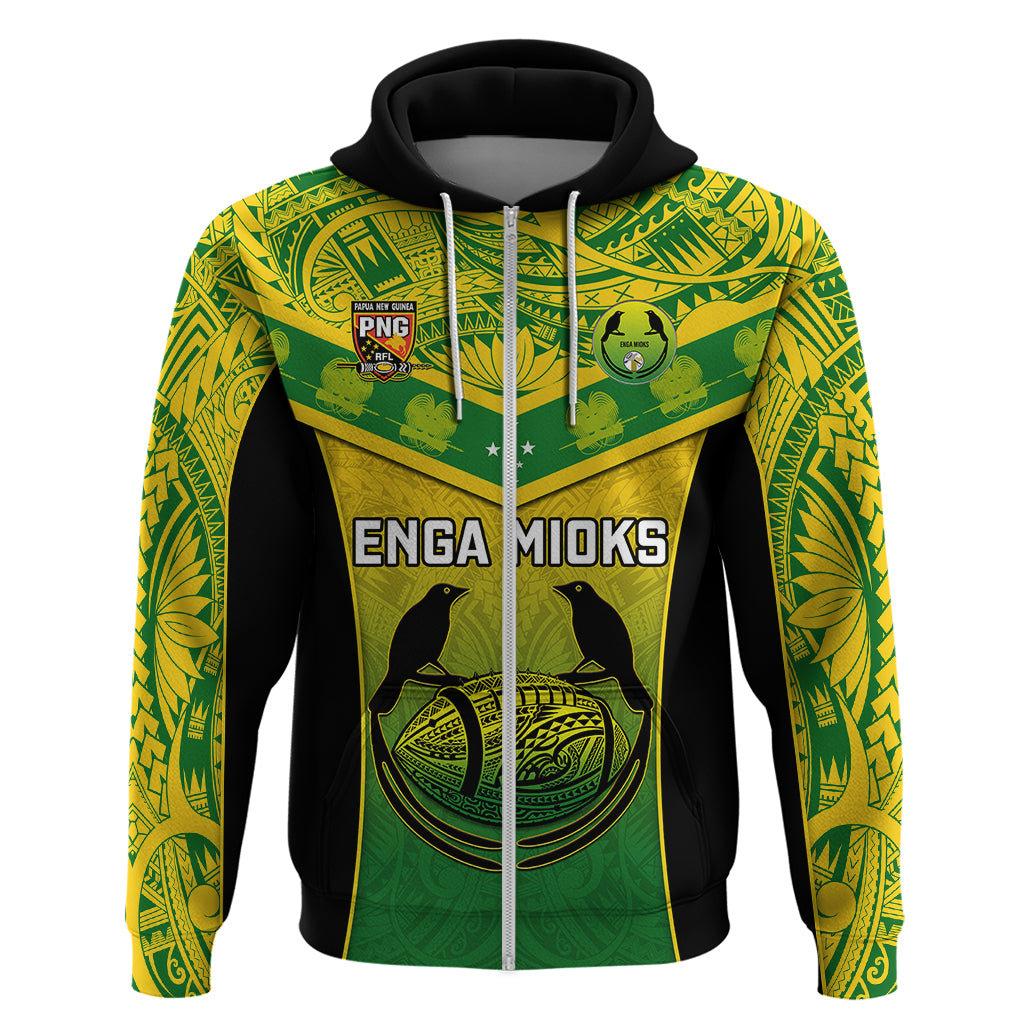 Custom Papua New Guinea Rugby Hoodie Enga Mioks PNG Polynesian Pattern LT14 Zip Hoodie Green - Polynesian Pride