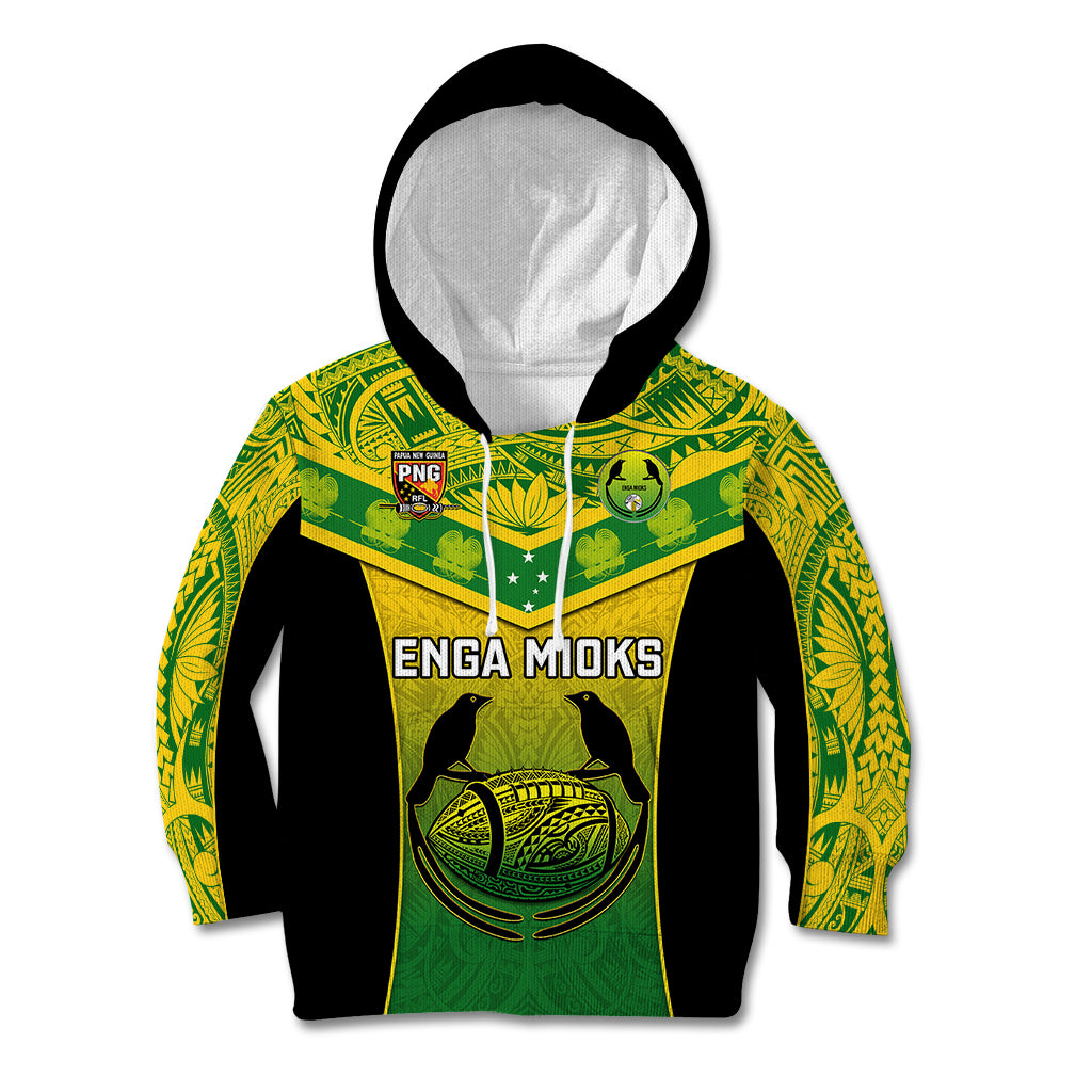 Custom Papua New Guinea Rugby Kid Hoodie Enga Mioks PNG Polynesian Pattern LT14 Green - Polynesian Pride