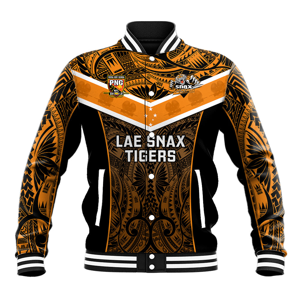 Papua New Guinea Rugby Baseball Jacket Lae Snax Tigers PNG Polynesian Pattern LT14 Unisex Orange - Polynesian Pride