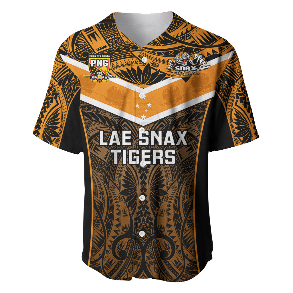 Papua New Guinea Rugby Baseball Jersey Lae Snax Tigers PNG Polynesian Pattern LT14 Orange - Polynesian Pride