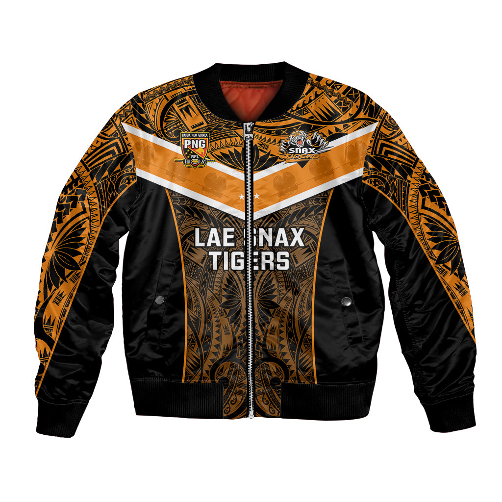 Papua New Guinea Rugby Bomber Jacket Lae Snax Tigers PNG Polynesian Pattern LT14 Unisex Orange - Polynesian Pride