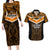Papua New Guinea Rugby Couples Matching Long Sleeve Bodycon Dress and Hawaiian Shirt Lae Snax Tigers PNG Polynesian Pattern LT14 Orange - Polynesian Pride