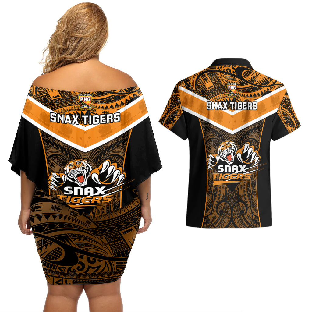 Papua New Guinea Rugby Couples Matching Off Shoulder Short Dress and Hawaiian Shirt Lae Snax Tigers PNG Polynesian Pattern LT14 - Polynesian Pride