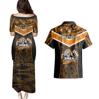Papua New Guinea Rugby Couples Matching Puletasi Dress and Hawaiian Shirt Lae Snax Tigers PNG Polynesian Pattern LT14 - Polynesian Pride