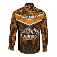 Papua New Guinea Rugby Long Sleeve Button Shirt Lae Snax Tigers PNG Polynesian Pattern LT14 - Polynesian Pride