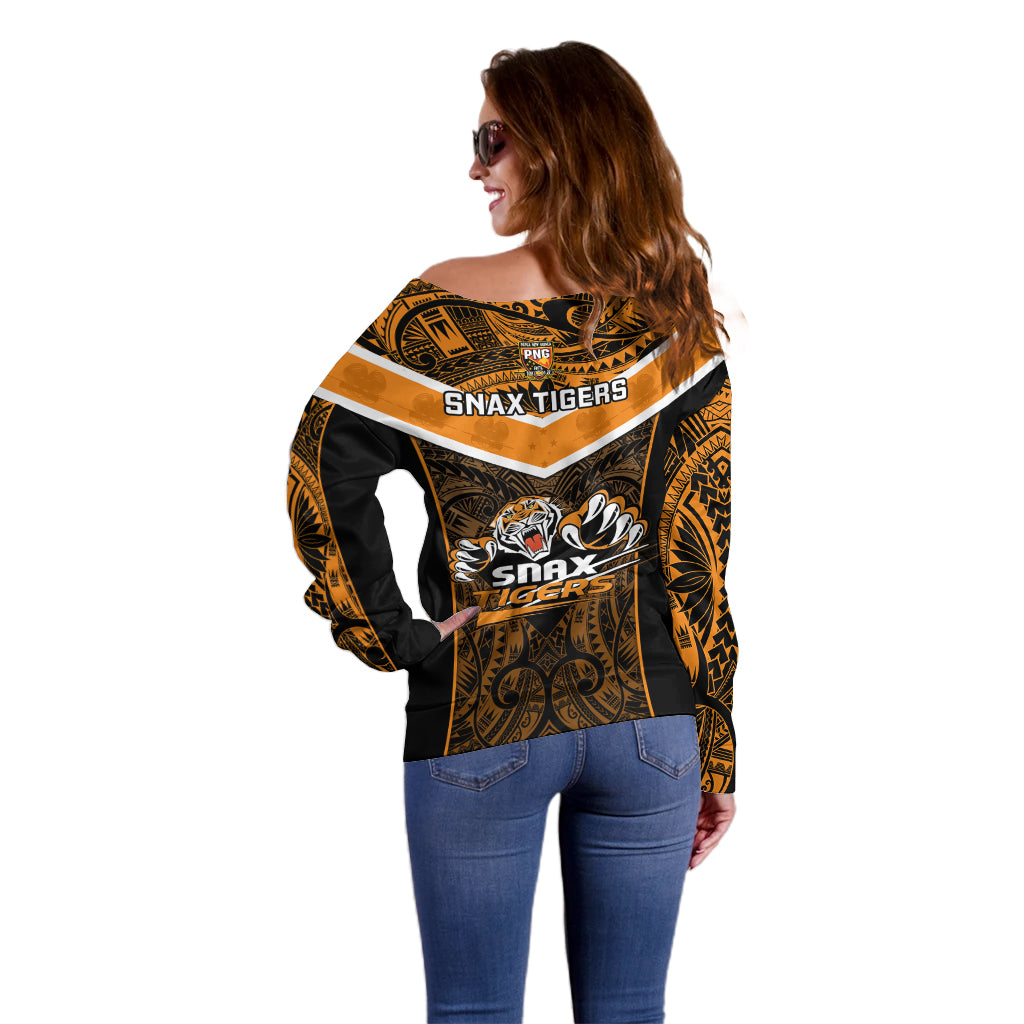 Papua New Guinea Rugby Off Shoulder Sweater Lae Snax Tigers PNG Polynesian Pattern LT14 - Polynesian Pride