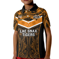 Custom Papua New Guinea Rugby Kid Polo Shirt Lae Snax Tigers PNG Polynesian Pattern LT14 Kid Orange - Polynesian Pride