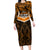 Custom Papua New Guinea Rugby Long Sleeve Bodycon Dress Lae Snax Tigers PNG Polynesian Pattern LT14 Long Dress Orange - Polynesian Pride