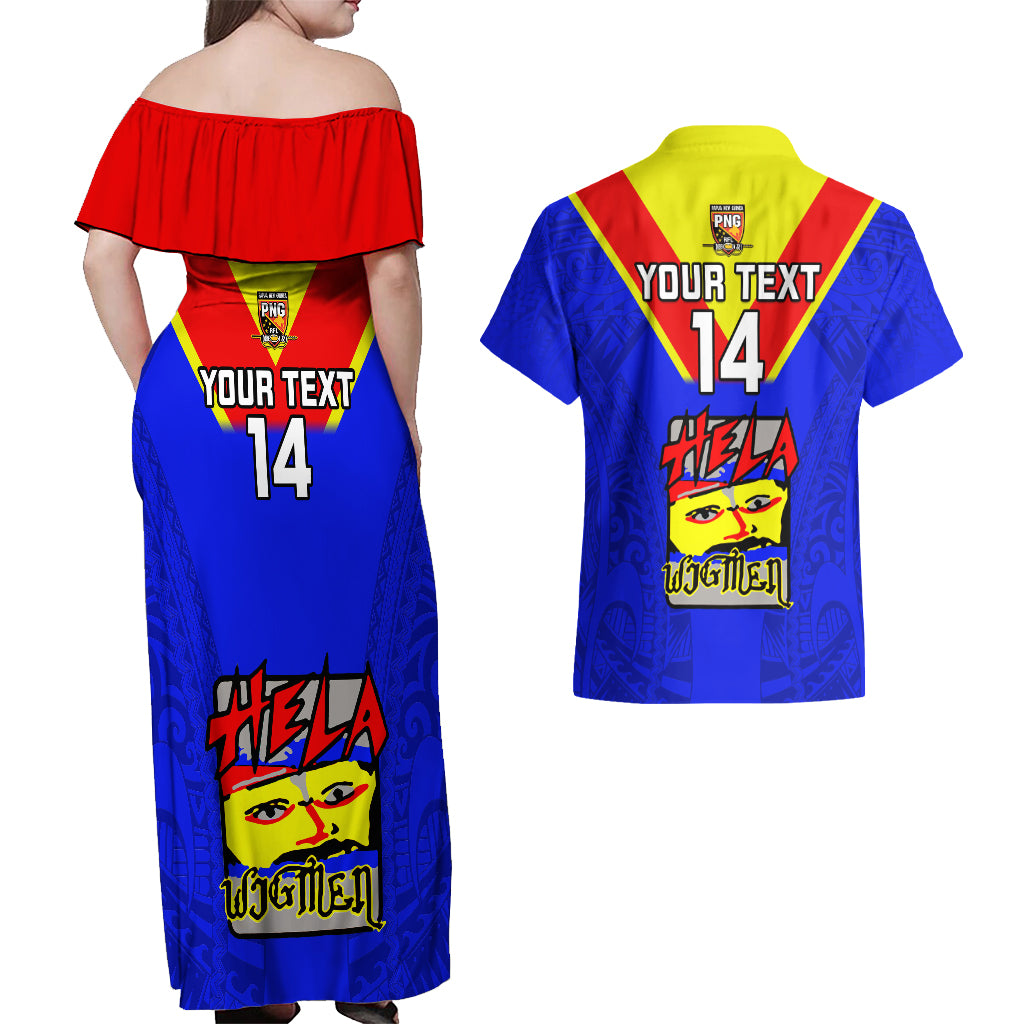 Custom Papua New Guinea Rugby Couples Matching Off Shoulder Maxi Dress and Hawaiian Shirt Hela Wigmen PNG Polynesian Pattern LT14 - Polynesian Pride