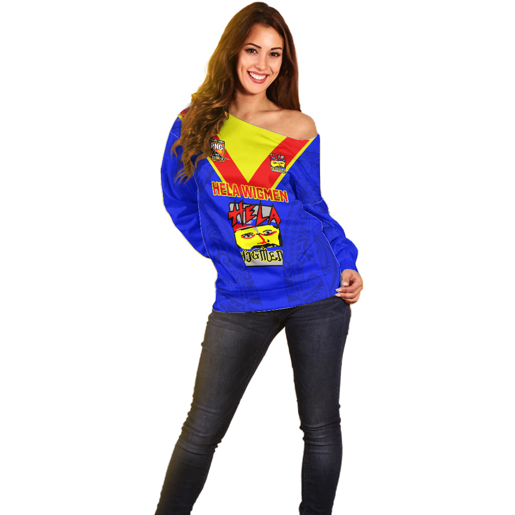 Custom Papua New Guinea Rugby Off Shoulder Sweater Hela Wigmen PNG Polynesian Pattern LT14 - Polynesian Pride