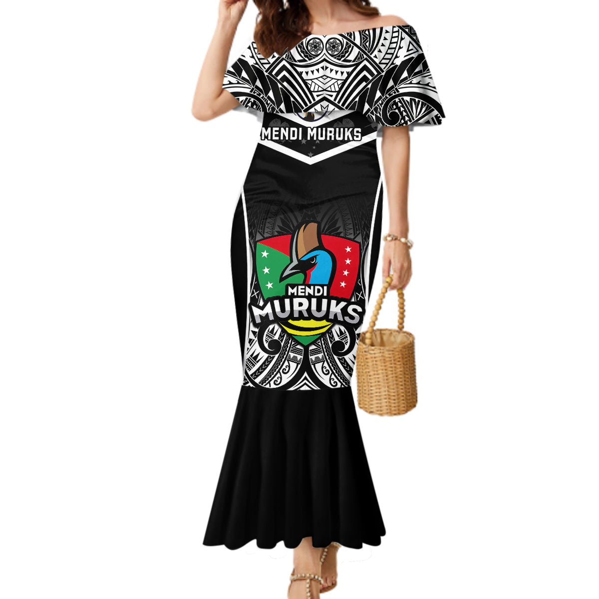 Papua New Guinea Rugby Mermaid Dress Mendi Muruks PNG Polynesian Pattern LT14 Women Black - Polynesian Pride