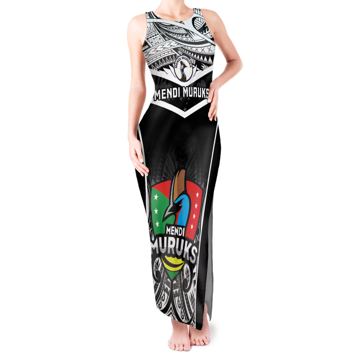 Custom Papua New Guinea Rugby Tank Maxi Dress Mendi Muruks PNG Polynesian Pattern LT14 Women Black - Polynesian Pride