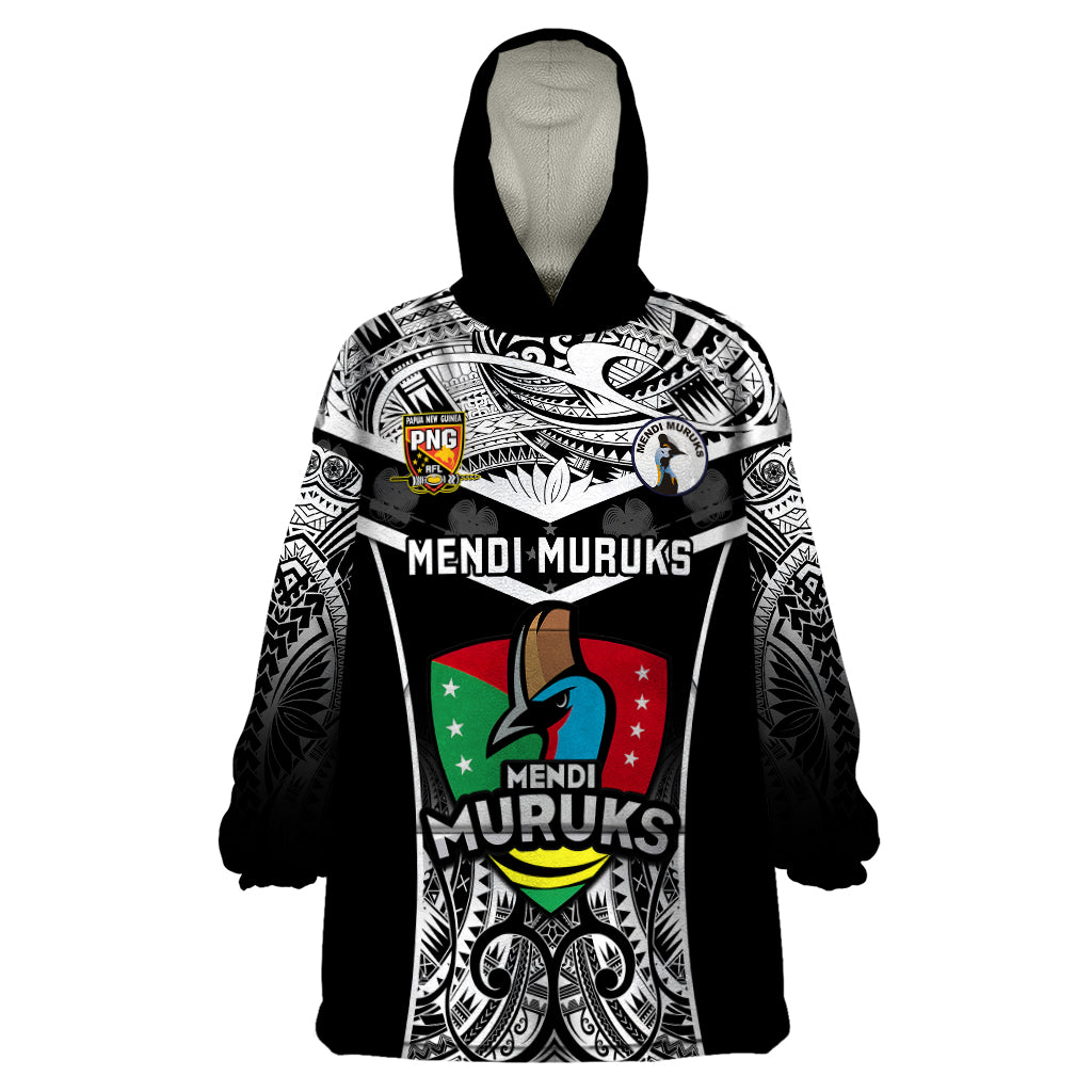 Custom Papua New Guinea Rugby Wearable Blanket Hoodie Mendi Muruks PNG Polynesian Pattern LT14 One Size Black - Polynesian Pride