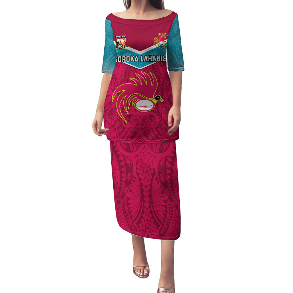 Papua New Guinea Rugby Puletasi Goroka Lahanis PNG Polynesian Pattern LT14 Long Dress Red - Polynesian Pride