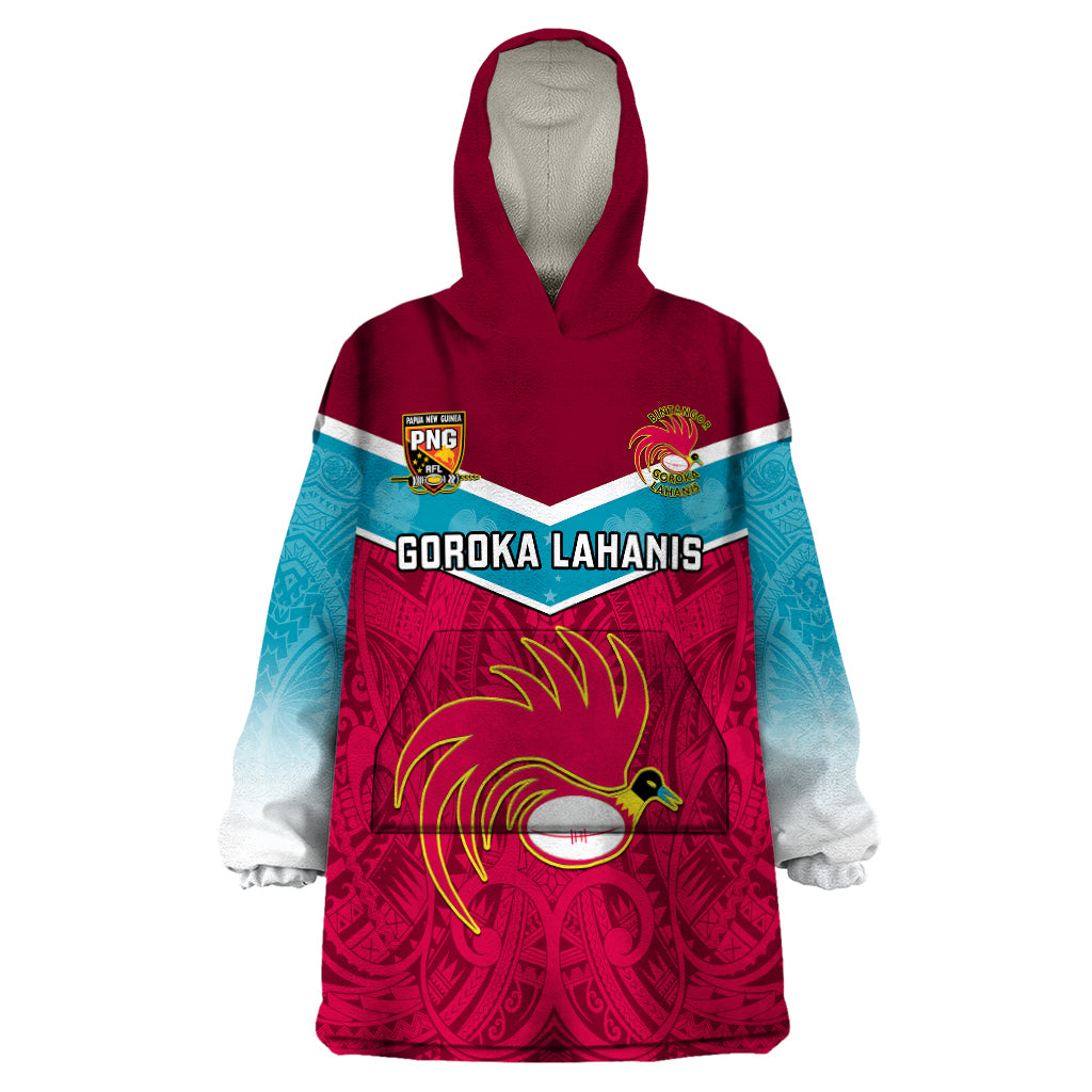 Papua New Guinea Rugby Wearable Blanket Hoodie Goroka Lahanis PNG Polynesian Pattern LT14 One Size Red - Polynesian Pride