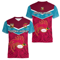 Papua New Guinea Rugby Women V Neck T Shirt Goroka Lahanis PNG Polynesian Pattern LT14 - Polynesian Pride